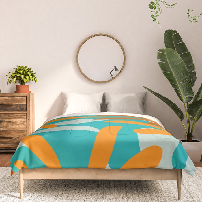 Seychelles Garden Botanical Abstract in Rust, Orange, Aqua, and Turquoise Comforter Gallery Image 3