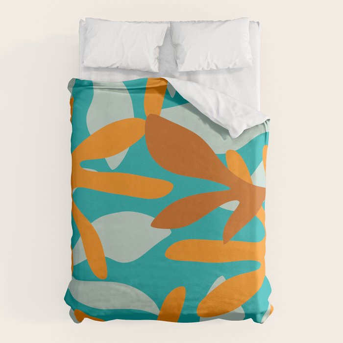 Seychelles Garden Botanical Abstract in Rust, Orange, Aqua, and Turquoise Duvet Cover Gallery Image 6