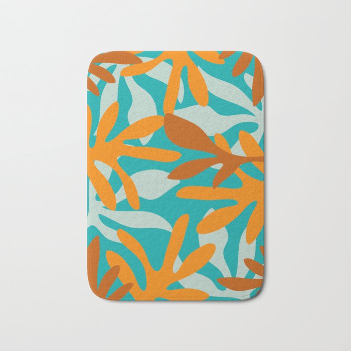 Seychelles Garden Botanical Abstract in Rust, Orange, Aqua, and Turquoise Bath Mat Gallery Image 1