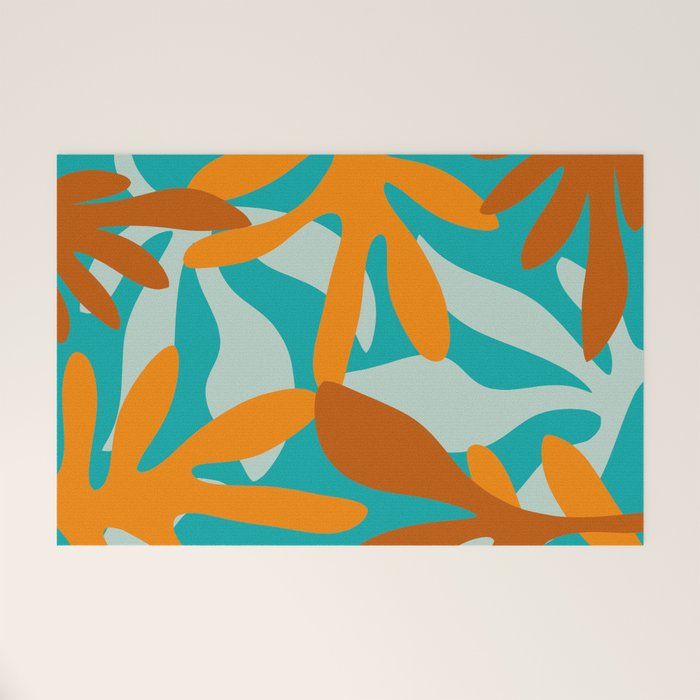 Seychelles Garden Botanical Abstract in Rust, Orange, Aqua, and Turquoise Welcome Mat Gallery Image 1