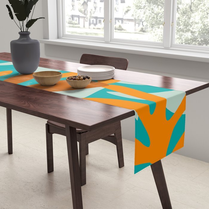 Seychelles Garden Botanical Abstract in Rust, Orange, Aqua, and Turquoise Table Runner Gallery Image 2
