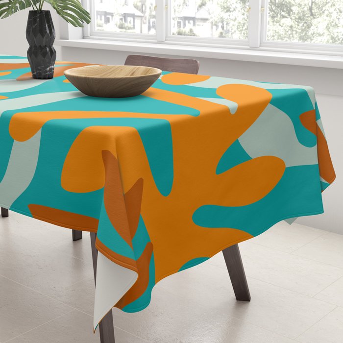 Seychelles Garden Botanical Abstract in Rust, Orange, Aqua, and Turquoise Tablecloth Gallery Image 3