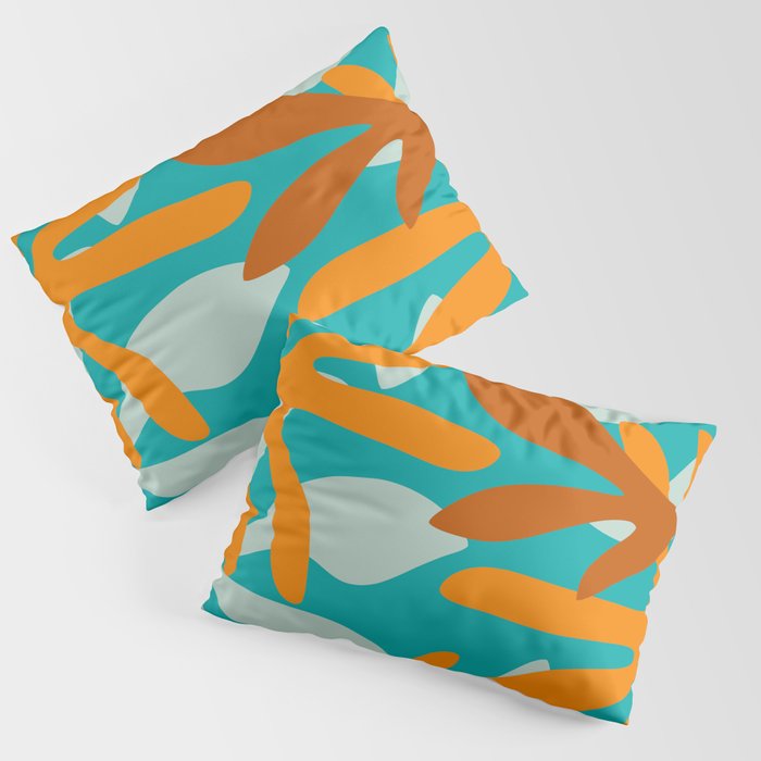 Seychelles Garden Botanical Abstract in Rust, Orange, Aqua, and Turquoise Pillow Sham Gallery Image 3
