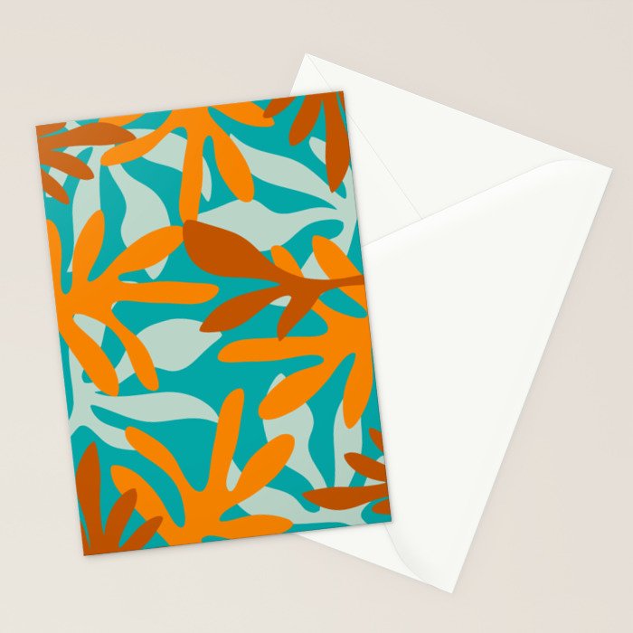 Seychelles Garden Botanical Abstract in Rust, Orange, Aqua, and Turquoise Stationery Card Gallery Image 2