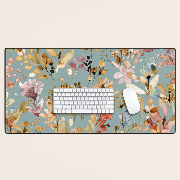 Wild Grasses Botanical Gold Teal Desk Mat Gallery Image 1