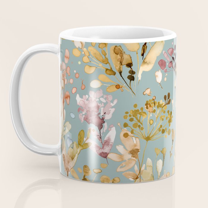 Wild Grasses Botanical Gold Teal Coffee Mug Gallery Image 3