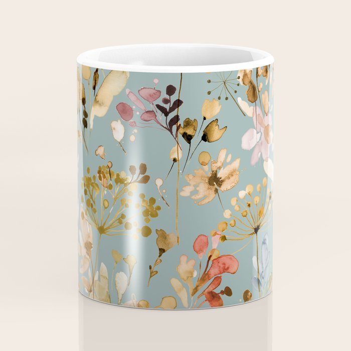 Wild Grasses Botanical Gold Teal Coffee Mug Gallery Image 4