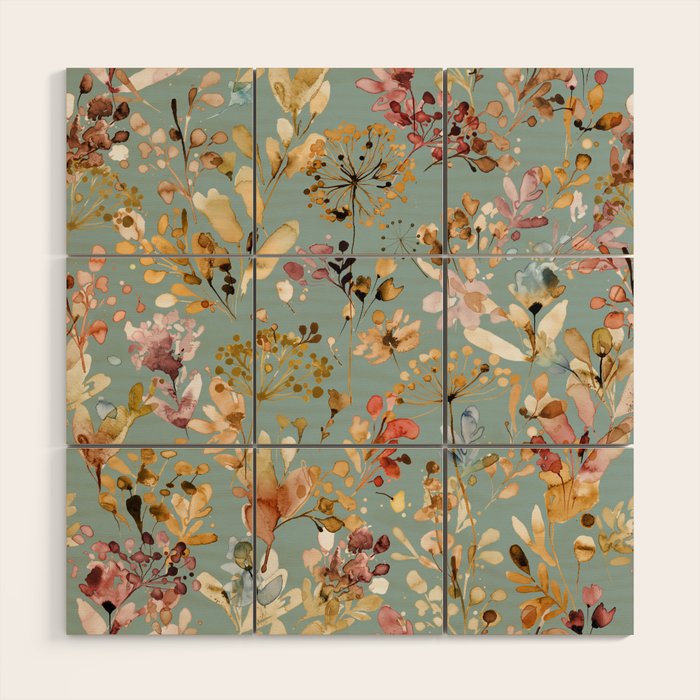 Wild Grasses Botanical Gold Teal Wood Wall Art Gallery Image 1