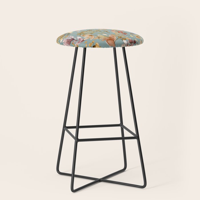 Wild Grasses Botanical Gold Teal Stool Gallery Image 1