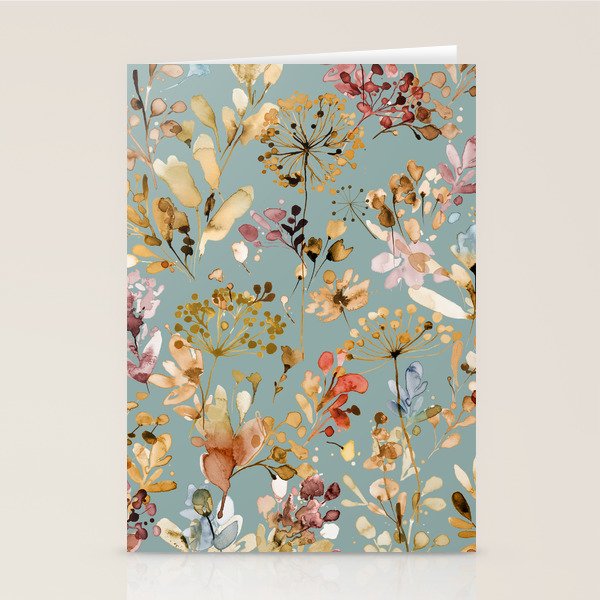 Wild Grasses Botanical Gold Teal Stationery Card Gallery Image 1