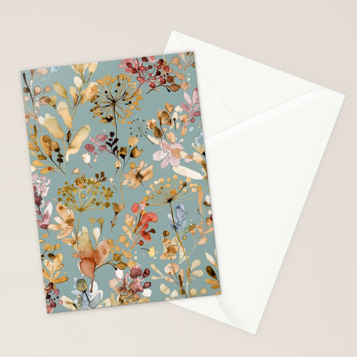Wild Grasses Botanical Gold Teal Stationery Card Gallery Image 2