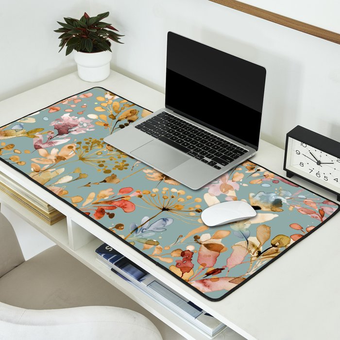 Wild Grasses Botanical Gold Teal Desk Mat Gallery Image 2