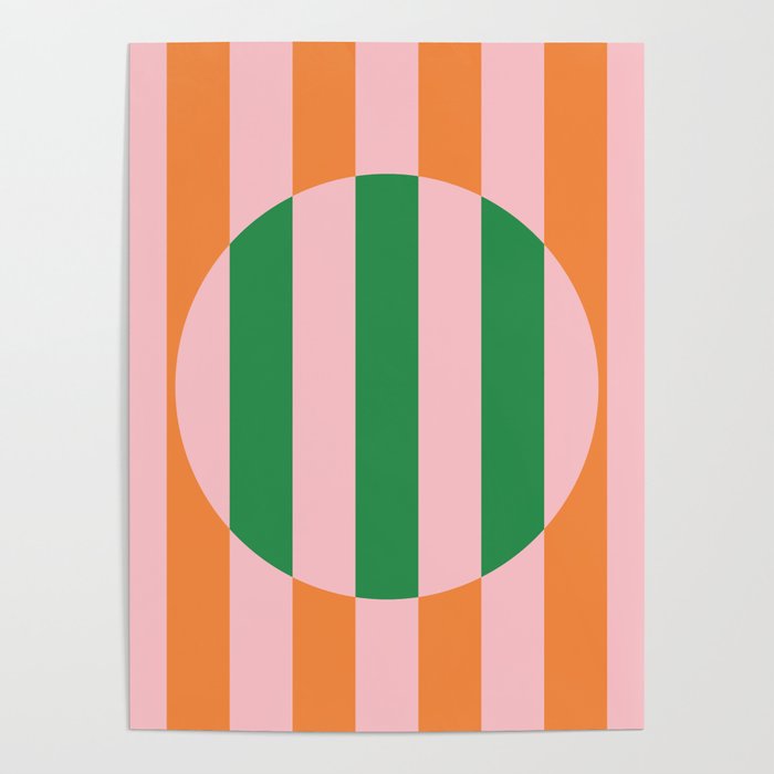 Striped Circle Bold Geometric Orange Pink Green Poster Gallery Image 4