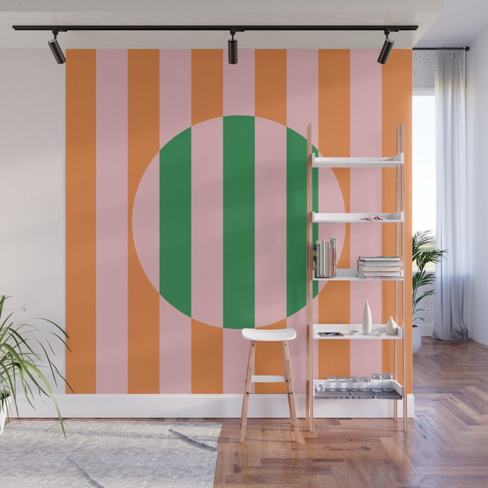 Striped Circle Bold Geometric Orange Pink Green Wall Mural Gallery Image 1