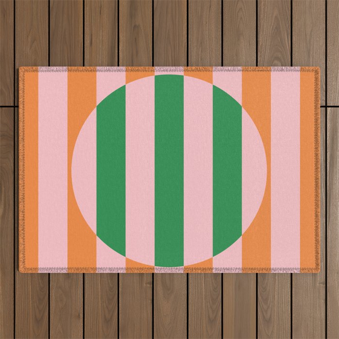 Striped Circle Bold Geometric Orange Pink Green Outdoor Rug Gallery Image 1