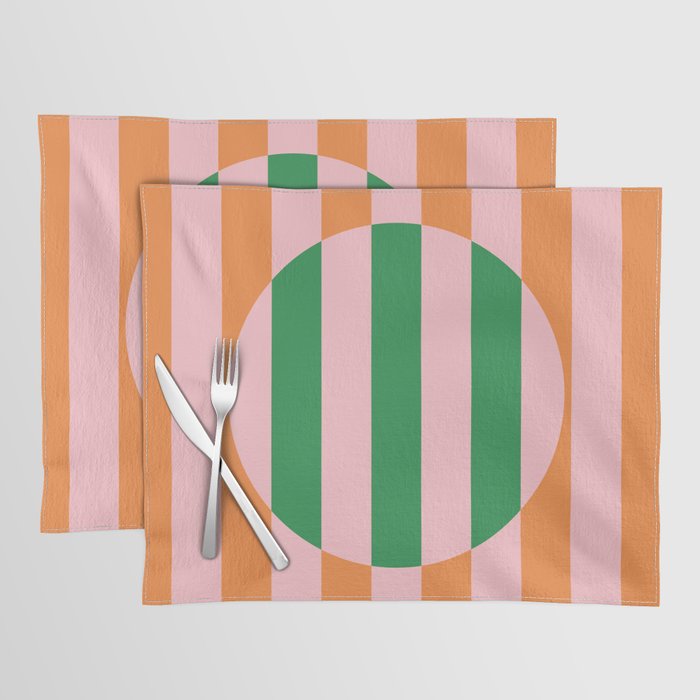 Striped Circle Bold Geometric Orange Pink Green Placemat Gallery Image 1