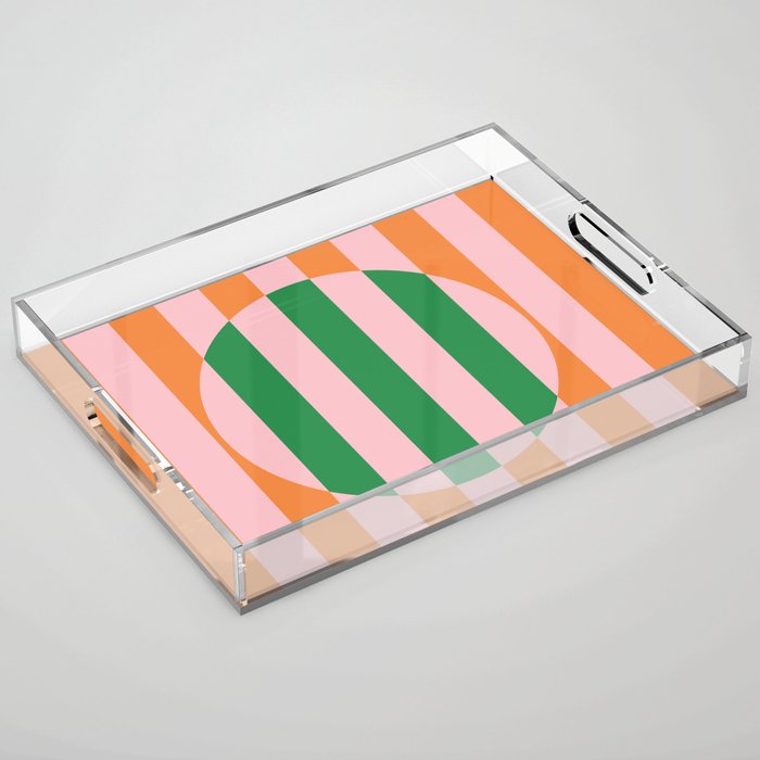 Striped Circle Bold Geometric Orange Pink Green Acrylic Tray Gallery Image 1