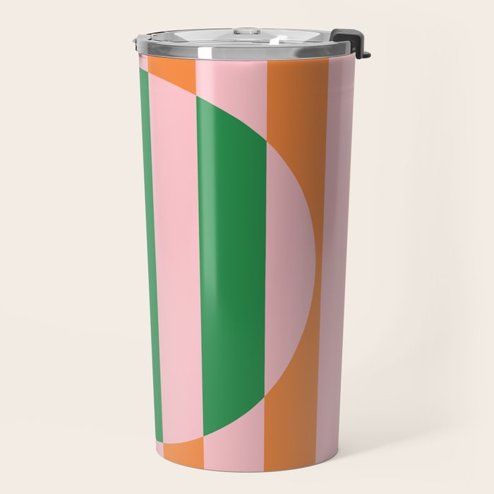 Striped Circle Bold Geometric Orange Pink Green Travel Mug Gallery Image 2