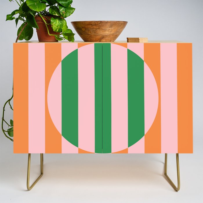 Striped Circle Bold Geometric Orange Pink Green Credenza Gallery Image 1