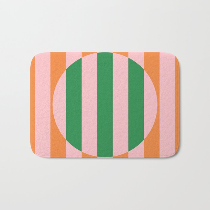 Striped Circle Bold Geometric Orange Pink Green Bath Mat Gallery Image 1
