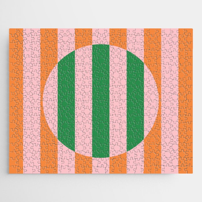 Striped Circle Bold Geometric Orange Pink Green Jigsaw Puzzle Gallery Image 1