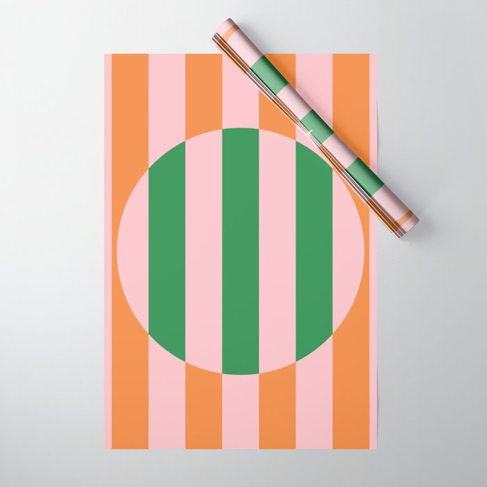 Striped Circle Bold Geometric Orange Pink Green Wrapping Paper Gallery Image 1
