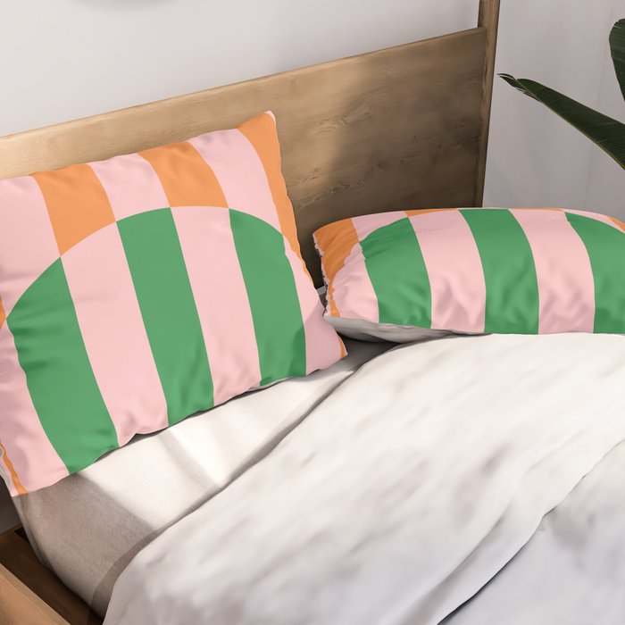 Striped Circle Bold Geometric Orange Pink Green Pillow Sham Gallery Image 2