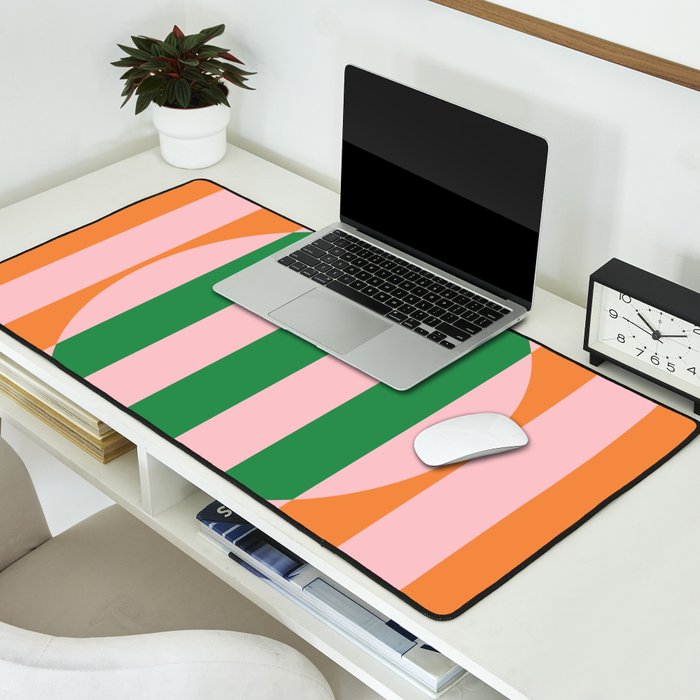 Striped Circle Bold Geometric Orange Pink Green Desk Mat Gallery Image 2