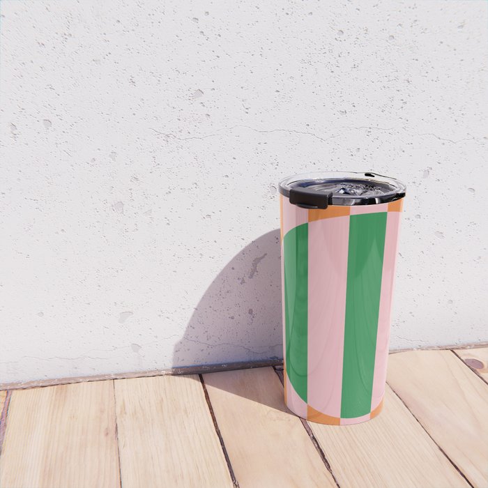 Striped Circle Bold Geometric Orange Pink Green Travel Mug Gallery Image 4