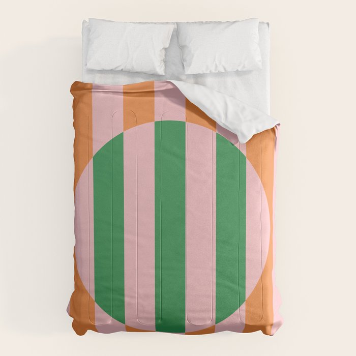 Striped Circle Bold Geometric Orange Pink Green Comforter Gallery Image 6
