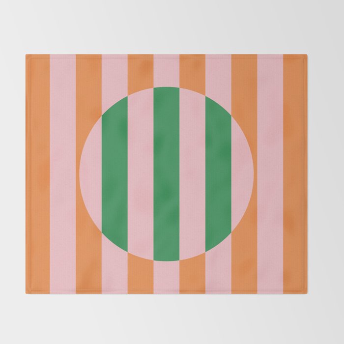 Striped Circle Bold Geometric Orange Pink Green Throw Blanket Gallery Image 2