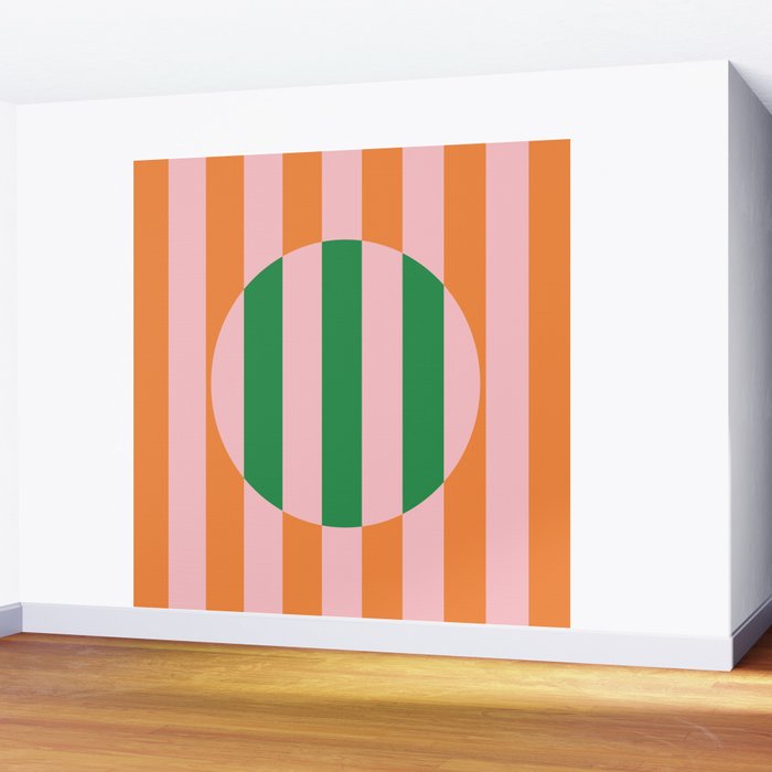 Striped Circle Bold Geometric Orange Pink Green Wall Mural Gallery Image 2