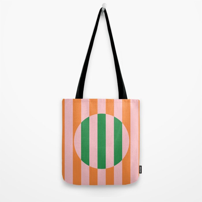 Striped Circle Bold Geometric Orange Pink Green Tote Bag Gallery Image 2
