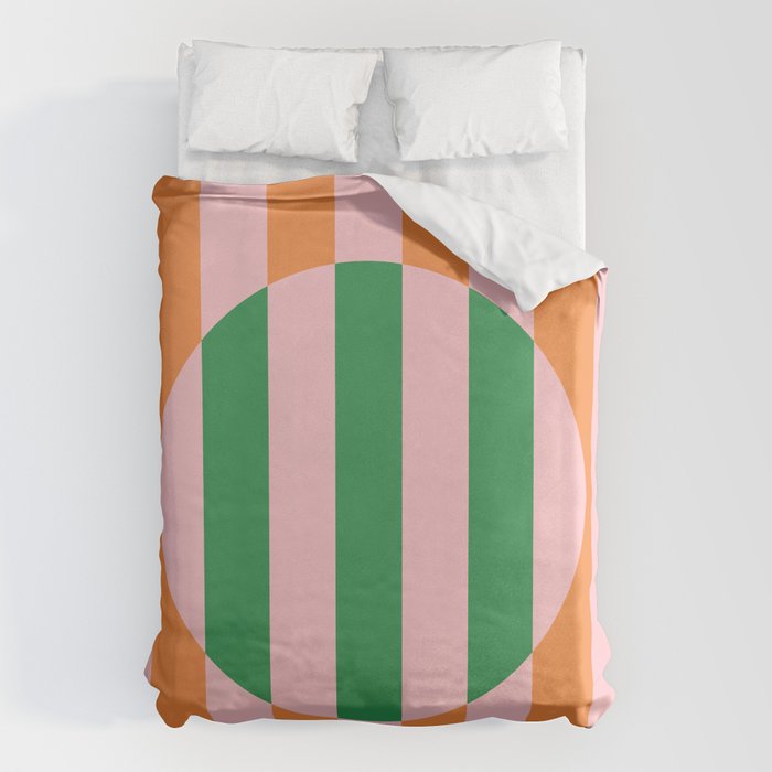 Striped Circle Bold Geometric Orange Pink Green Duvet Cover Gallery Image 6