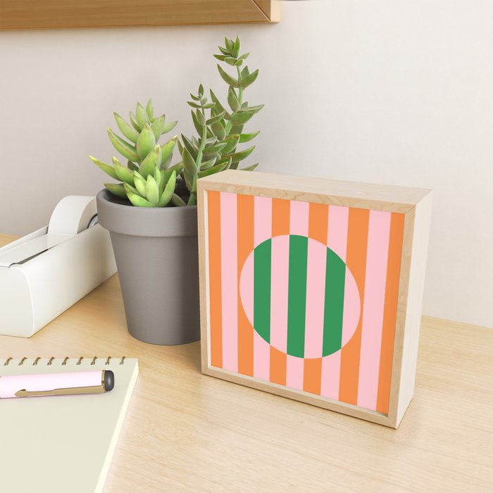 Striped Circle Bold Geometric Orange Pink Green Mini Art Print Gallery Image 2