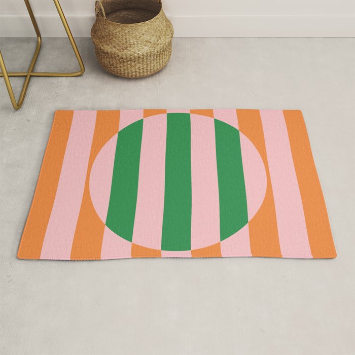 Striped Circle Bold Geometric Orange Pink Green Rug Gallery Image 1