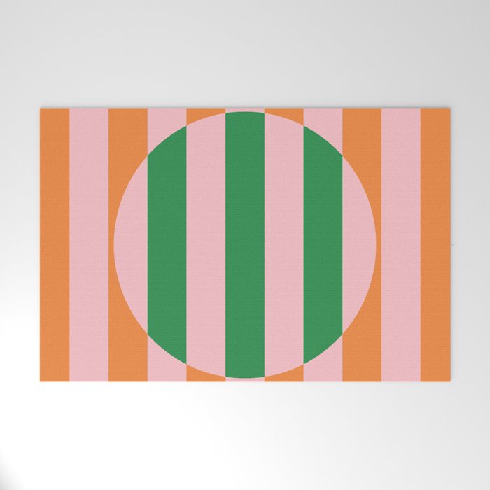 Striped Circle Bold Geometric Orange Pink Green Welcome Mat Gallery Image 1
