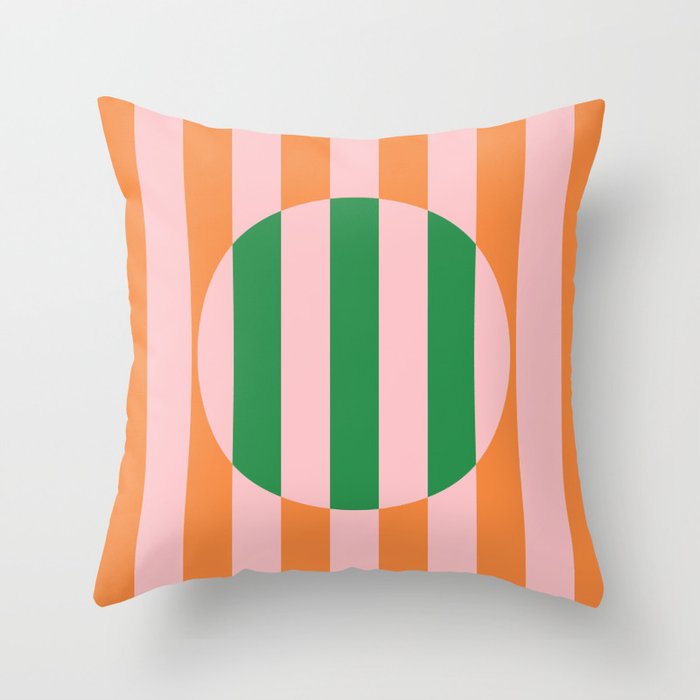 Striped Circle Bold Geometric Orange Pink Green Throw Pillow Gallery Image 1