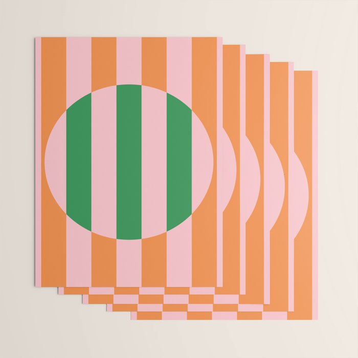 Striped Circle Bold Geometric Orange Pink Green Wrapping Paper Gallery Image 3