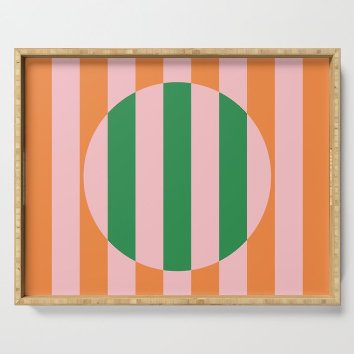 Striped Circle Bold Geometric Orange Pink Green Serving Tray Gallery Image 1
