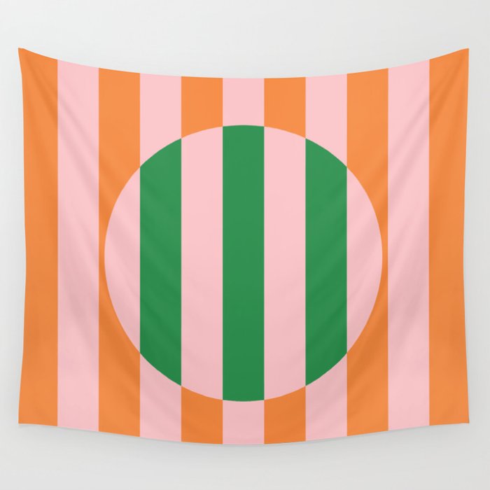 Striped Circle Bold Geometric Orange Pink Green Wall Tapestry Gallery Image 4