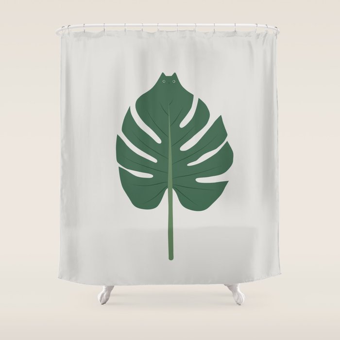 Cat and Plant 24: Meowstera Leaf Shower Curtain Gallery Image 1