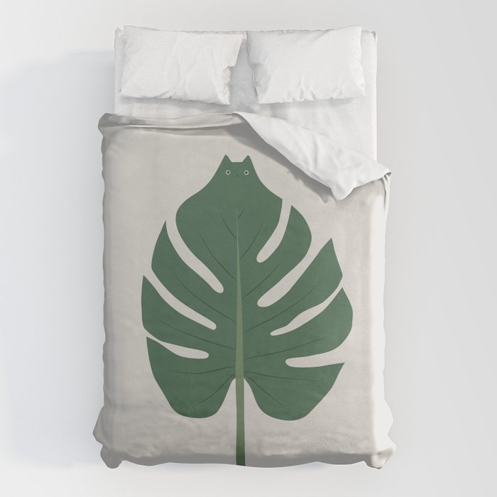 Cat and Plant 24: Meowstera Leaf Duvet Cover Gallery Image 6