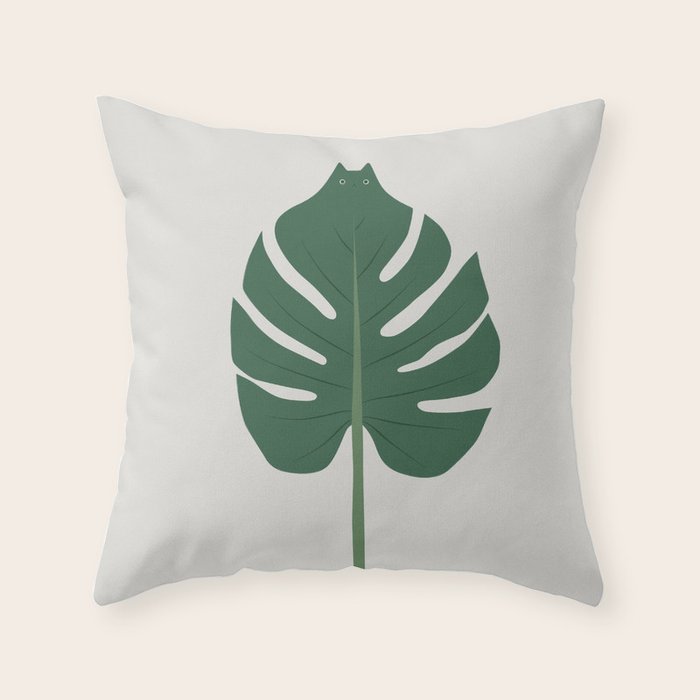 Cat and Plant 24: Meowstera Leaf Throw Pillow Gallery Image 6