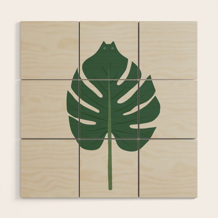 Cat and Plant 24: Meowstera Leaf Wood Wall Art Gallery Image 1