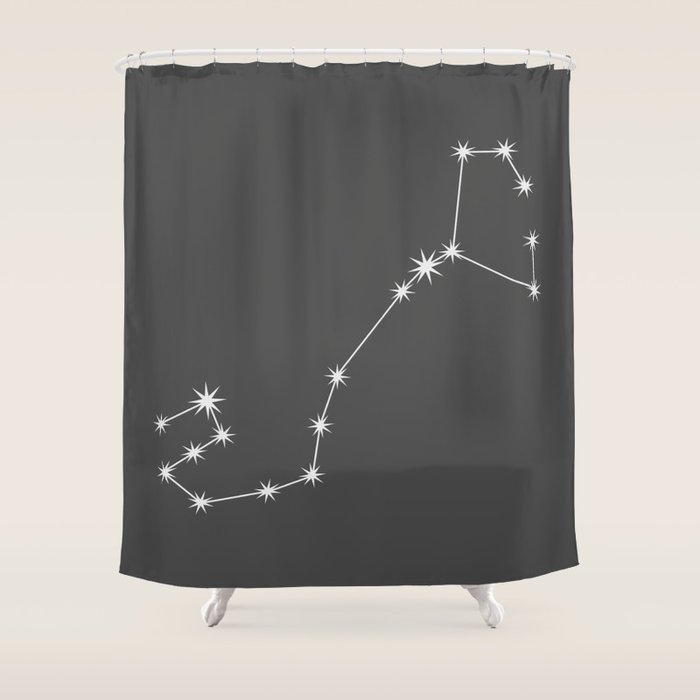 Scorpio Zodiac Star Constellation Line Art Grey Shower Curtain Gallery Image 1