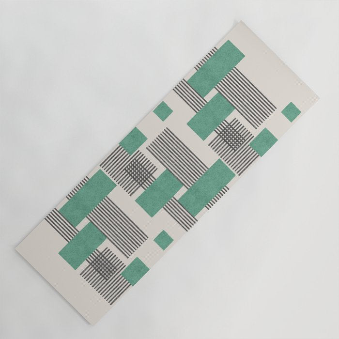 Stripes and Square Green Composition - Abstract Yoga Mat Gallery Image 1