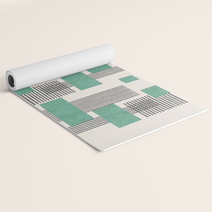 Stripes and Square Green Composition - Abstract Yoga Mat Gallery Image 2