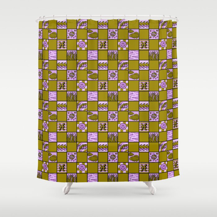 Pisces Checkered Print Shower Curtain Gallery Image 1