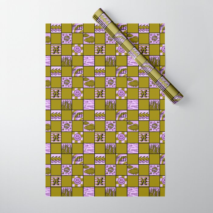 Pisces Checkered Print Wrapping Paper Gallery Image 1